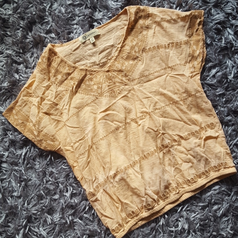 Orange Cream Gauzy Boho Embroidered Batwing Top